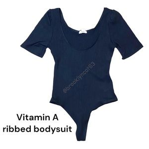 Vitamin A Bodysuit Ribbed Thong Short Sleeve Black XS